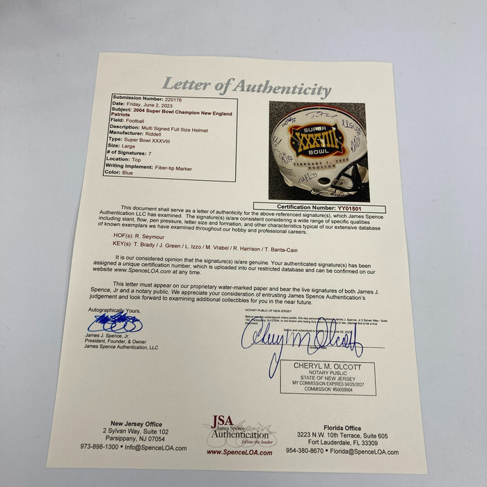 2004 New England Patriots Super Bowl Champs Team Signed Helmet Tom Brady JSA COA