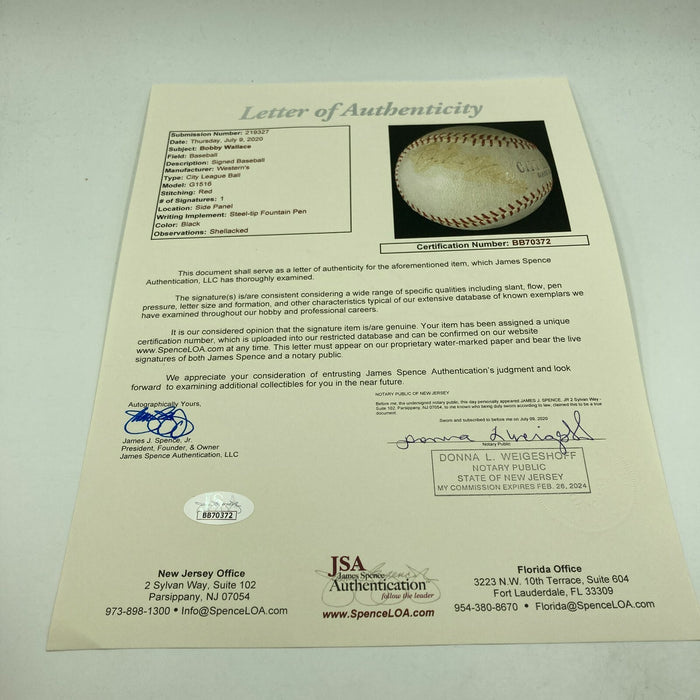 Rare Bobby Roderick Wallace Single Signed Autographed Baseball With JSA COA HOF