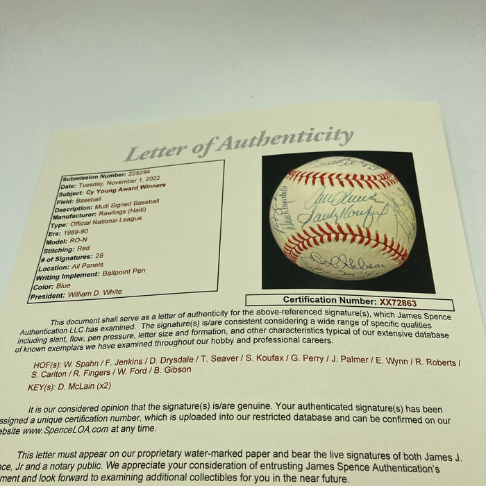 Cy Young Pitchers Multi Signed Baseball Sandy Koufax Tom Seaver 28 Sigs JSA COA