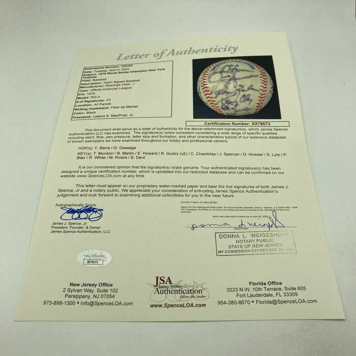 1978 New York Yankees World Series Champs Team Signed Baseball JSA COA