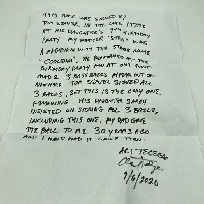 1970's Tom Seaver XOXO & Daughter Sarah Signed National League Baseball JSA COA