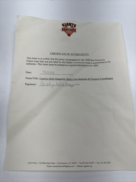 2008 San Francisco Giants Team Signed Game Model Jersey MLB Authentic