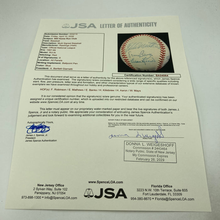 Willie Mays Hank Aaron 500 Home Run Club Multi Signed Baseball JSA COA