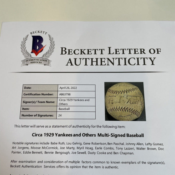 Babe Ruth & Lou Gehrig 1929 New York Yankees Team Signed Baseball Beckett COA