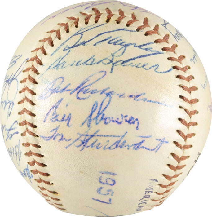 1957 New York Yankees American League Champs Team Signed AL Baseball PSA DNA COA