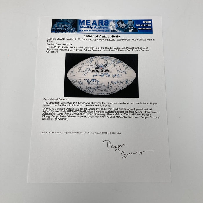 2013 Pro Bowl Team Signed Football Drew Brees Eli Manning JSA COA