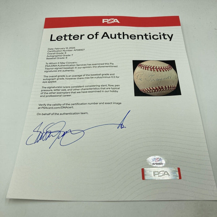The Finest Pie Traynor Single Signed 1947 National League Baseball PSA DNA COA