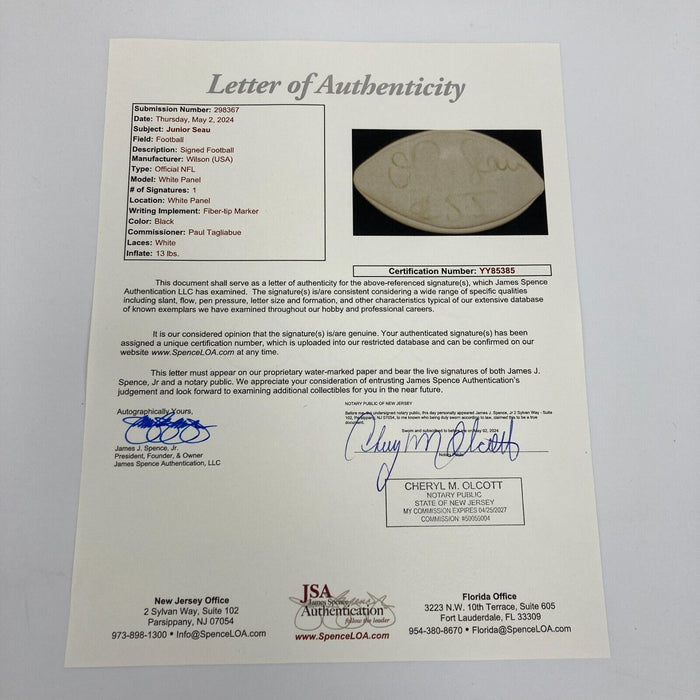 Junior Seau #55 Signed Signed Wilson NFL Football JSA COA