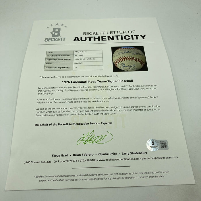 1976 Cincinnati Reds World Series Champs Team Signed Baseball Beckett COA