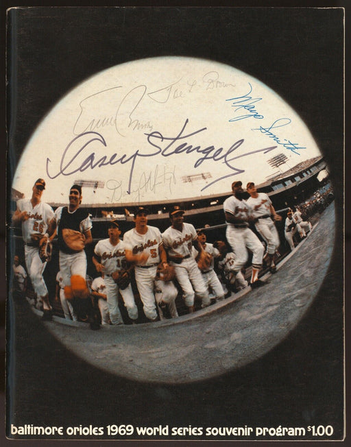Casey Stengel Ernie Banks Danny Murtaugh Signed 1969 World Series Program JSA
