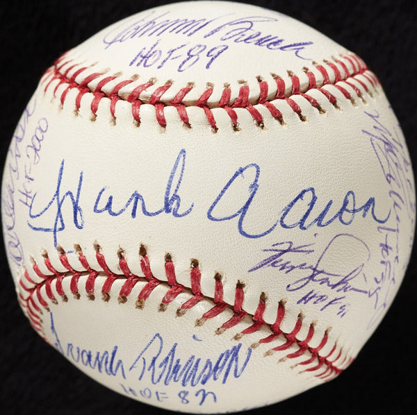 Beautiful Hank Aaron Yogi Berra Kirby Puckett HOF Multi Signed Baseball PSA DNA