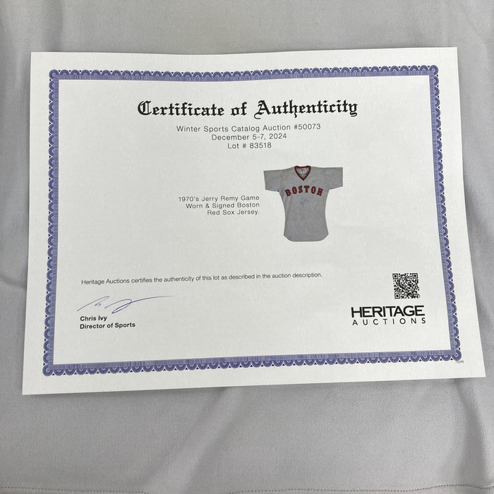 Jerry Remy Signed 1977 Boston Red Sox Game Used Jersey PSA DNA & Beckett COA