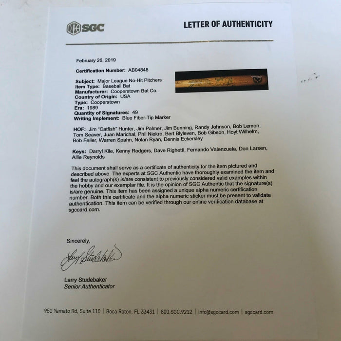 The Most Complete No Hitter Pitchers Signed Bat 49 Sigs! Tom Seaver With SGC COA