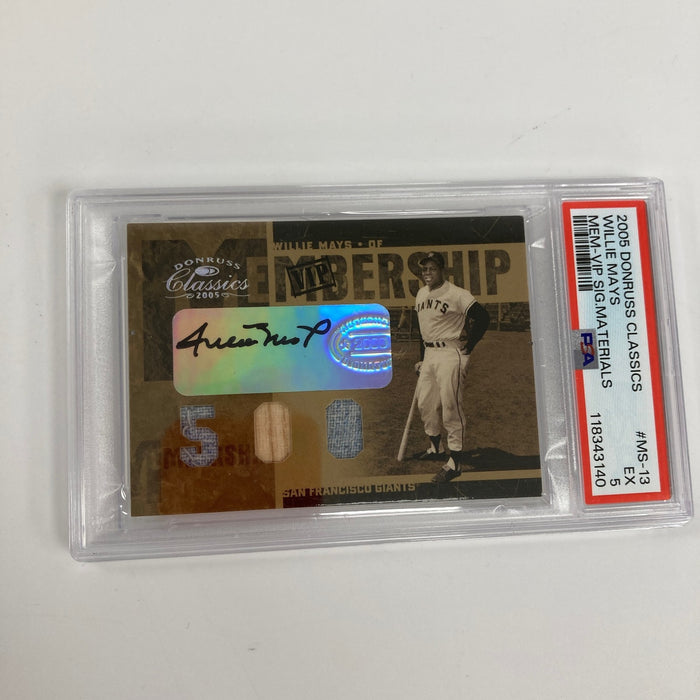 2005 Donruss Classics Willie Mays Auto Game Used Jersey Bat #5/5 PSA