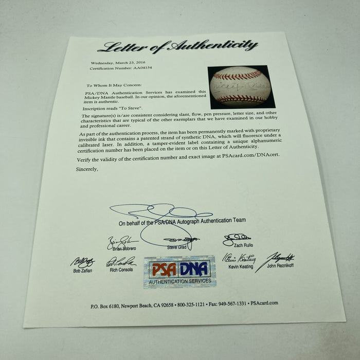 Mickey Mantle Signed Vintage Baseball PSA DNA COA