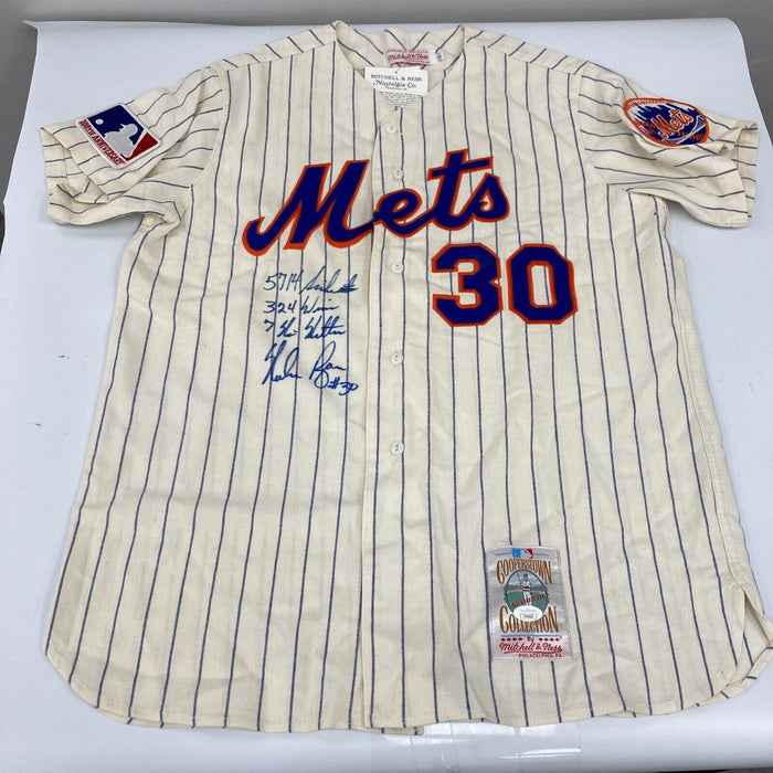 Nolan Ryan Signed Heavily Inscribed New York Mets Game Model STAT Jersey JSA COA