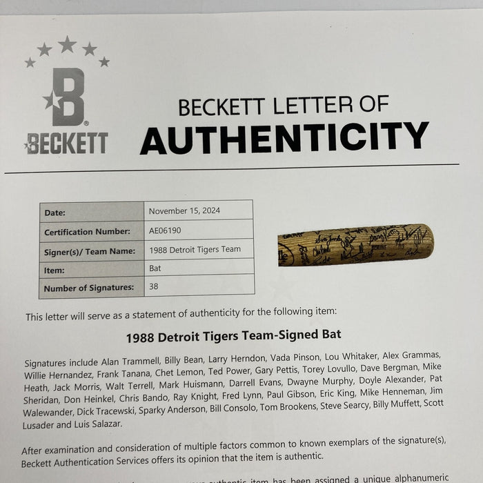 1988 Detroit Tigers Team-Signed Ray Knight Louisville Slugger Game Used Bat BAS