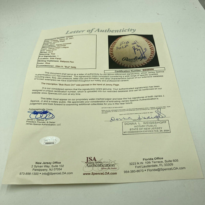 Jimmy Page "Rock On" Single Signed Major League Baseball JSA COA Led Zeppelin