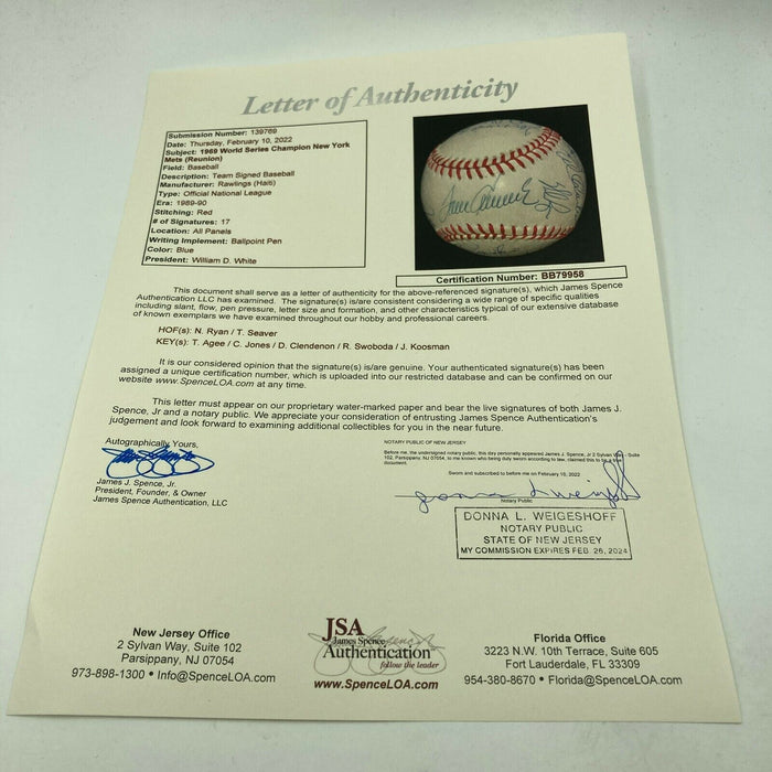 1969 New York Mets WS Champs Team Signed Baseball Tom Seaver Nolan Ryan JSA COA