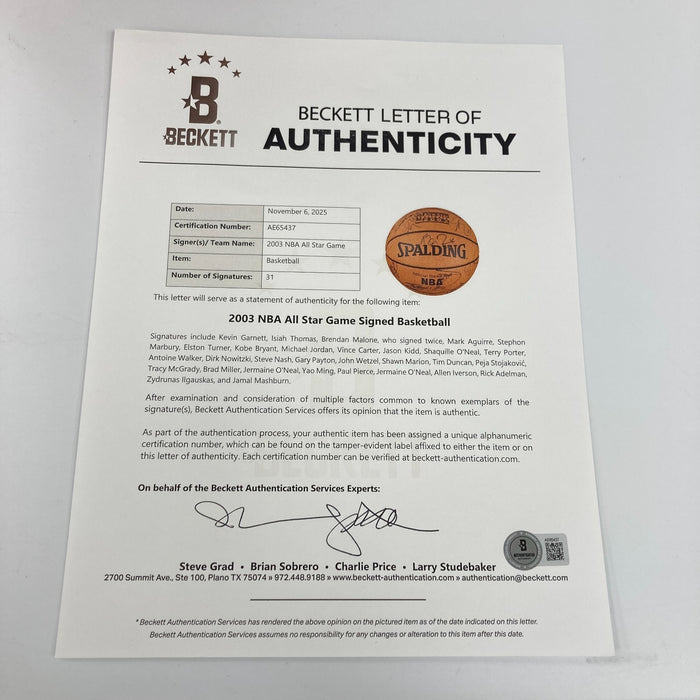 Michael Jordan Kobe Bryant 2003 All Star Game Signed Basketball PSA & Beckett
