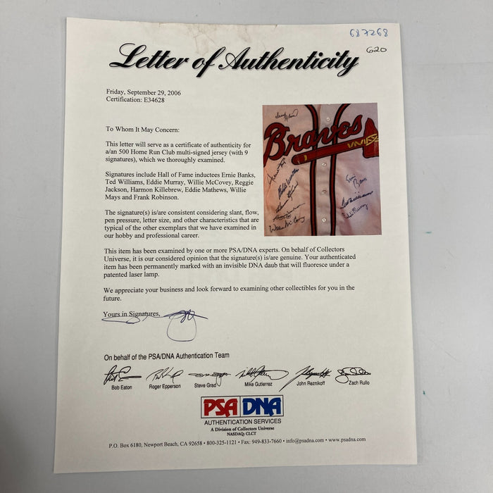 500 Home Run Club Signed Jersey Ted Williams Willie Mays Hank Aaron PSA DNA COA