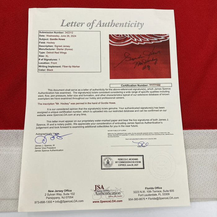 Gordie Howe Mr. Hockey #9 Signed Authentic Detroit Red Wings Jersey JSA COA