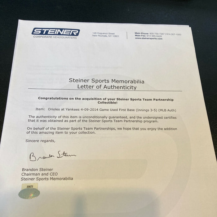 Derek Jeter Final Season Signed 2014 New York Yankees Game Used Base Steiner