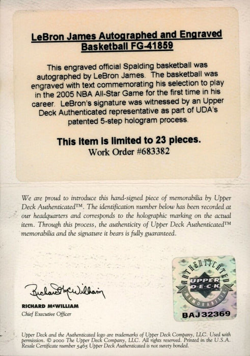 Lebron James First All Star Game Signed NBA Game Basketball Upper Deck UDA #5/23