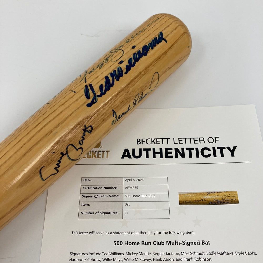 500 Home Run Club Signed Bat Mickey Mantle Ted Williams Willie Mays Beckett