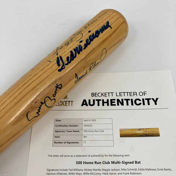 500 Home Run Club Signed Bat Mickey Mantle Ted Williams Willie Mays Beckett