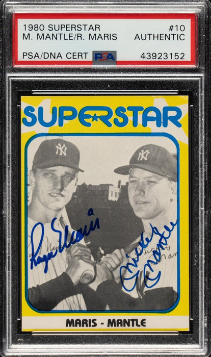 Mickey Mantle & Roger Maris Signed 1980 TCMA Superstar #10 PSA DNA POP 2!