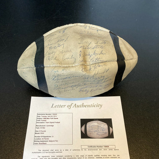 1959 New York Giants Team Signed Football 31 Sigs With Frank Gifford JSA COA