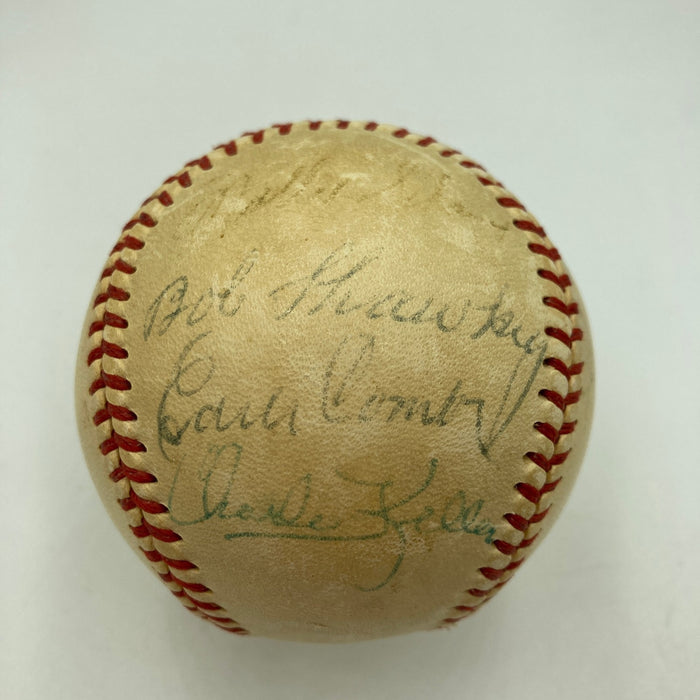 Joe Dimaggio Frank Baker Bob Shawkey Earle Combs Red Rolfe Signed Baseball PSA