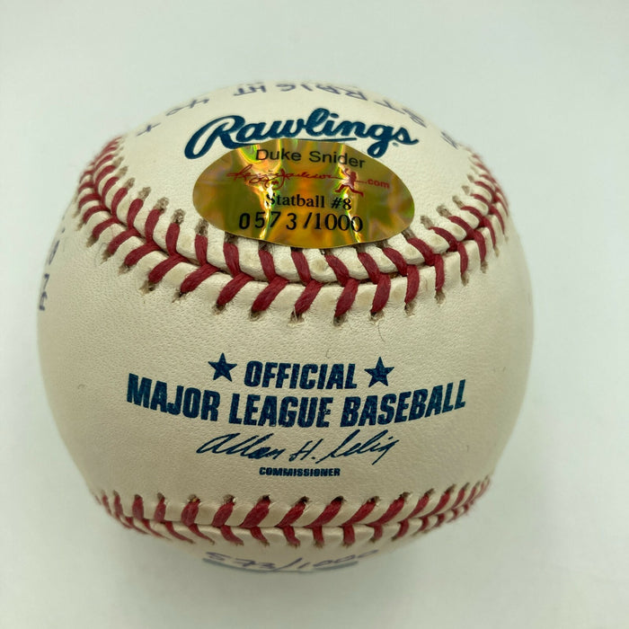 Duke Snider Signed Heavily Inscribed Career STAT Baseball With JSA COA