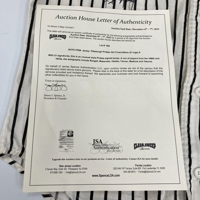 Pittsburgh Pirates Legends Signed Jersey Willie Stargell Harvey Haddix JSA COA