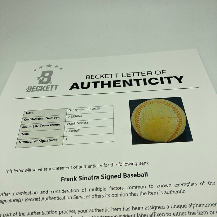 Frank Sinatra Single Signed Autographed Baseball Beckett COA RARE