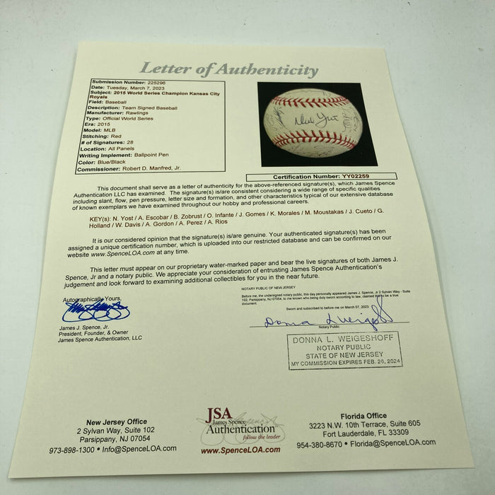 2015 Kansas City Royals World Series Champs Team Signed W.S. Baseball JSA COA