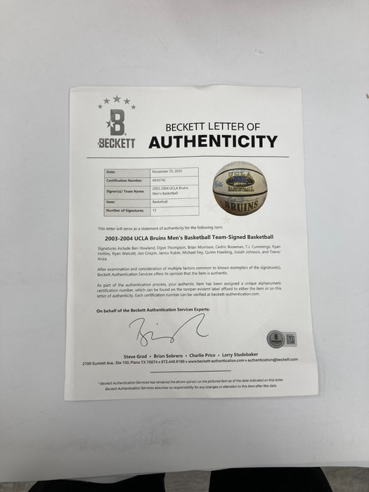 2003-2004 UCLA Bruins Team Signed Basketball Beckett COA