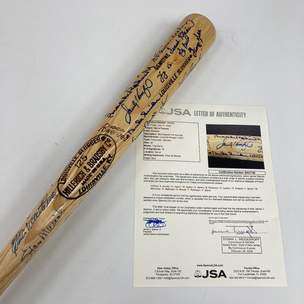 Beautiful Hall Of Fame Multi Signed Baseball Bat 39 Sigs Sandy Koufax JSA COA