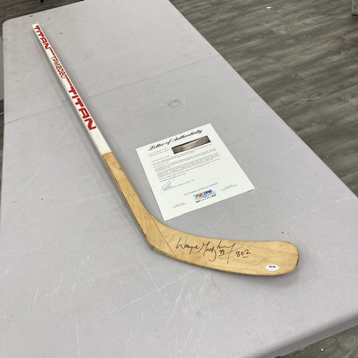 Wayne Gretzky "802 Goals" Signed 1987 Game Issued Titan Hockey Stick PSA DNA COA