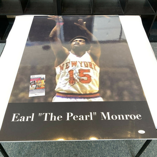 Earl The Pearl Monroe Signed Large 24x36 Poster Photo New York Knicks JSA COA