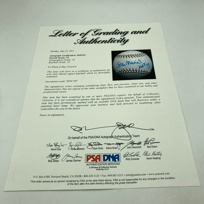 Stan Musial HOF 1969 Signed Baseball PSA DNA Graded 10 GEM MINT