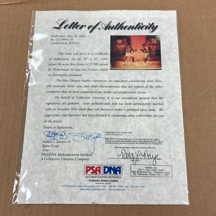 Muhammad Ali & Joe Frazier Signed Large 16x20 Ron Lewis Litho Photo PSA DNA COA