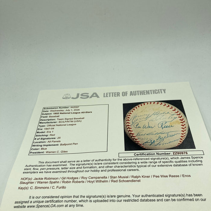 1952 All Star Game Team Signed Baseball Jackie Robinson JSA COA
