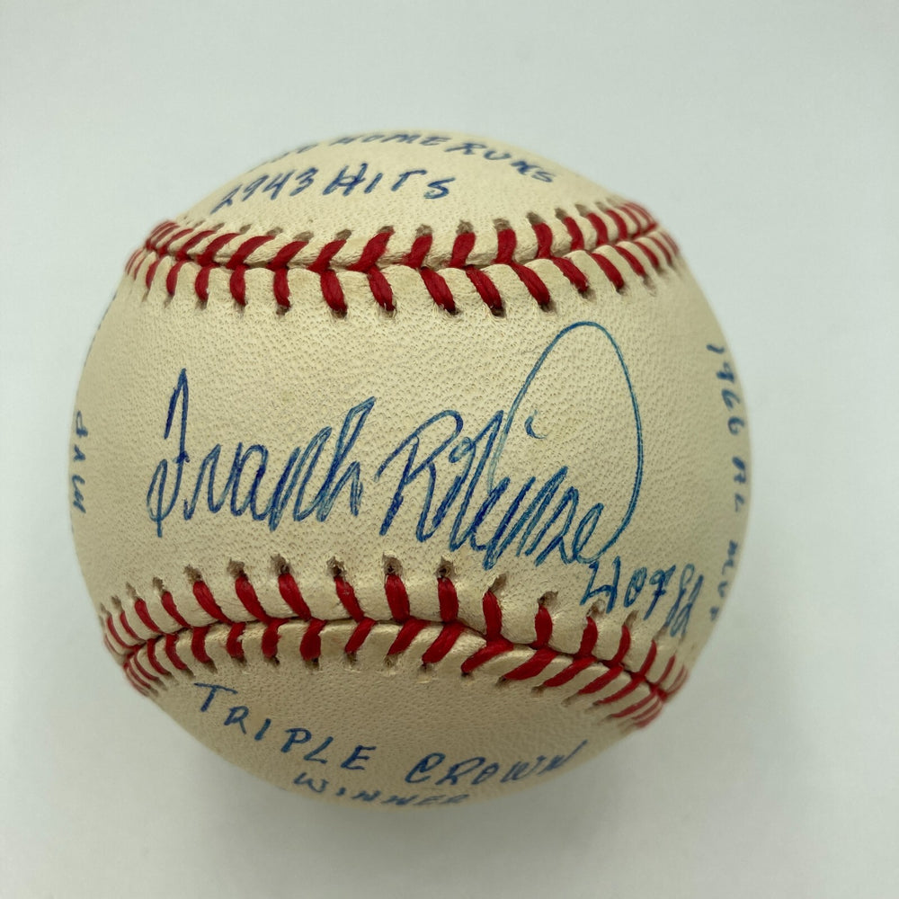 Frank Robinson Signed Heavily Inscribed Career STAT Baseball Reggie Jackson COA