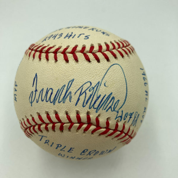 Frank Robinson Signed Heavily Inscribed Career STAT Baseball Reggie Jackson COA