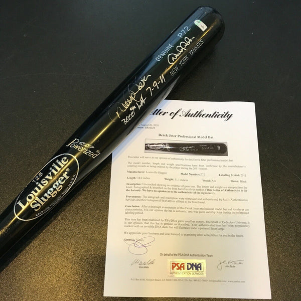 Derek Jeter 3,000th Hit 7-9-11 Signed Inscribed Game Issued Baseball Bat PSA DNA