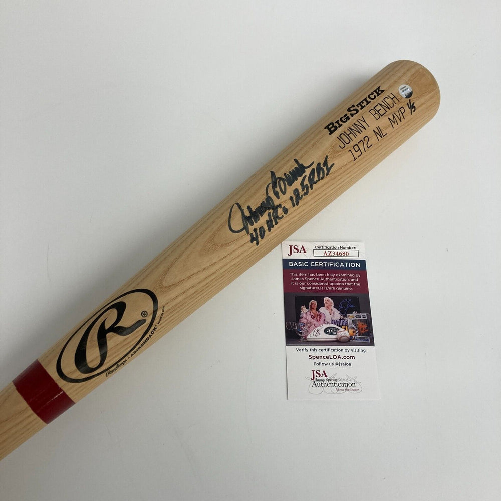 Johnny Bench 40 Home Runs 125 RBI's Signed 1972 MVP Baseball Bat JSA COA