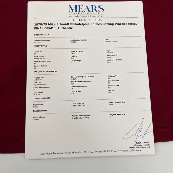 Mike Schmidt 1978 Game Used Philadelphia Phillies Jersey MEARS COA