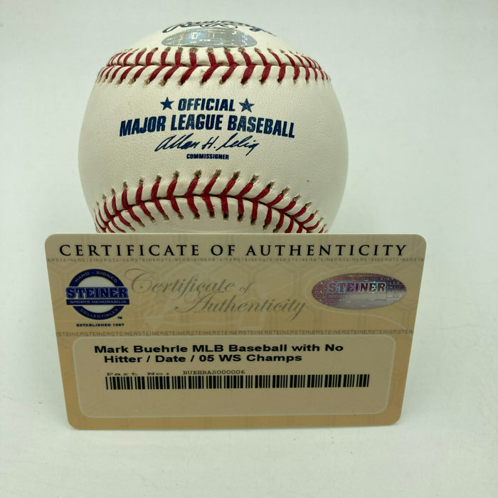 Mark Buehrle "No Hitter 4-18-07, 2005 W.S. Champs" Signed Baseball Steiner COA